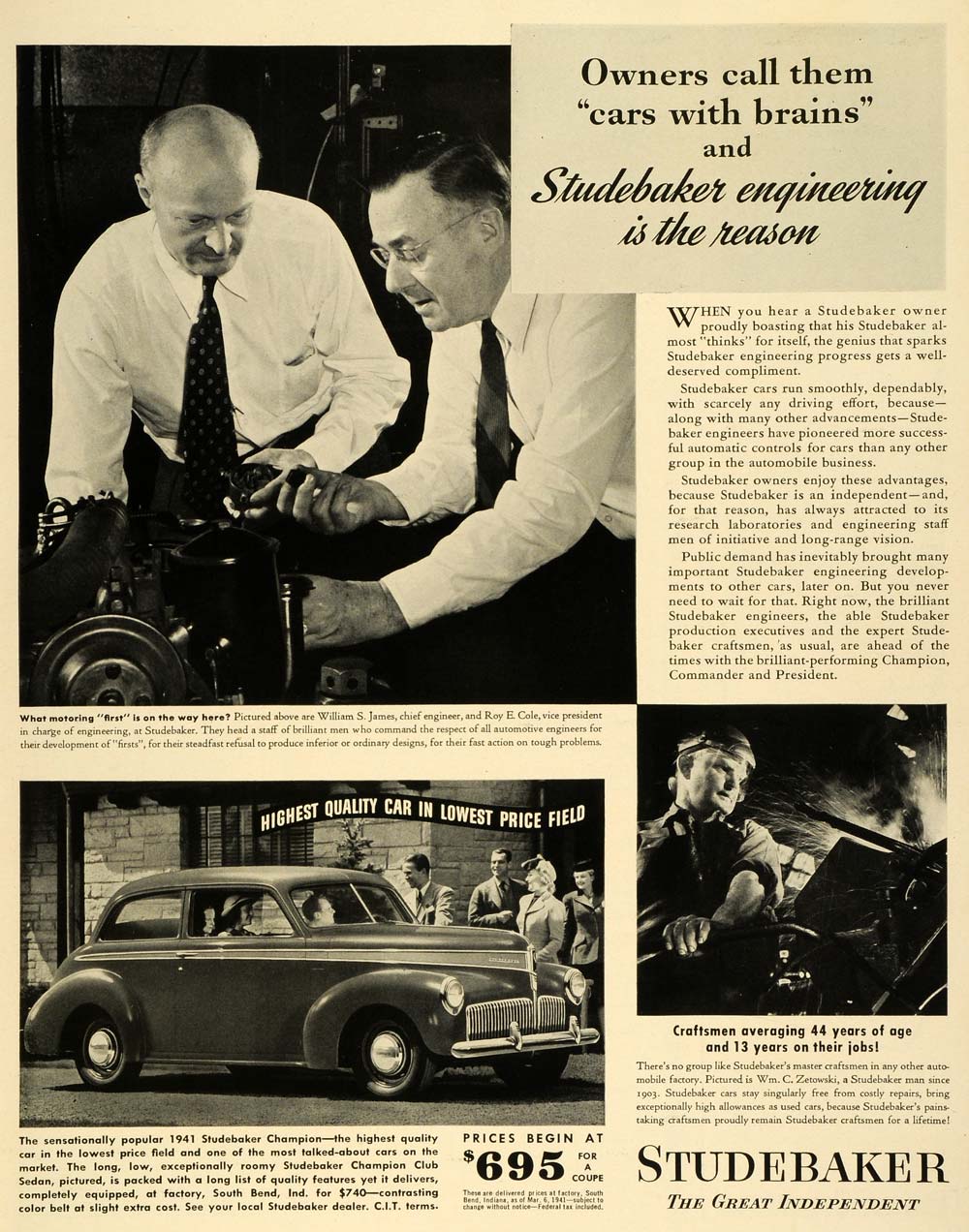 1941 Ad Studebaker Champion Automotive Engineering Roy Cole William Zetowski LF5