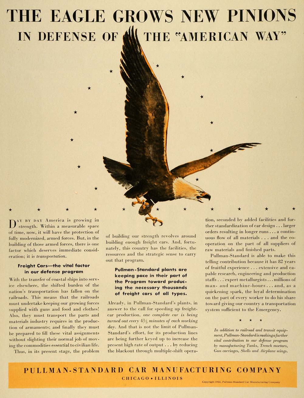 1941 Ad WWII Pullman Standard Car Locomotive Train War Production Bald Eagle LF5