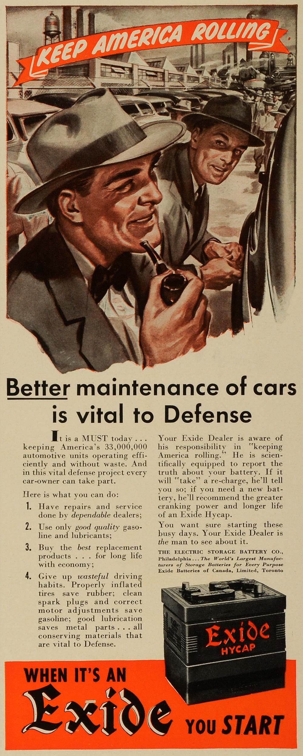 1941 Ad Electric Storage Exide Battery Automotive World War II Defense Men LF5