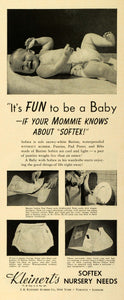 1942 Ad I. B. Kleinert Rubber Softex Baby Diaper Pads Nursery Newborn Mom LF5