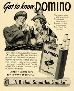 1942 Ad Domino Cigarettes World War II Smoking Soldier Woman Couple Tobacco LF5