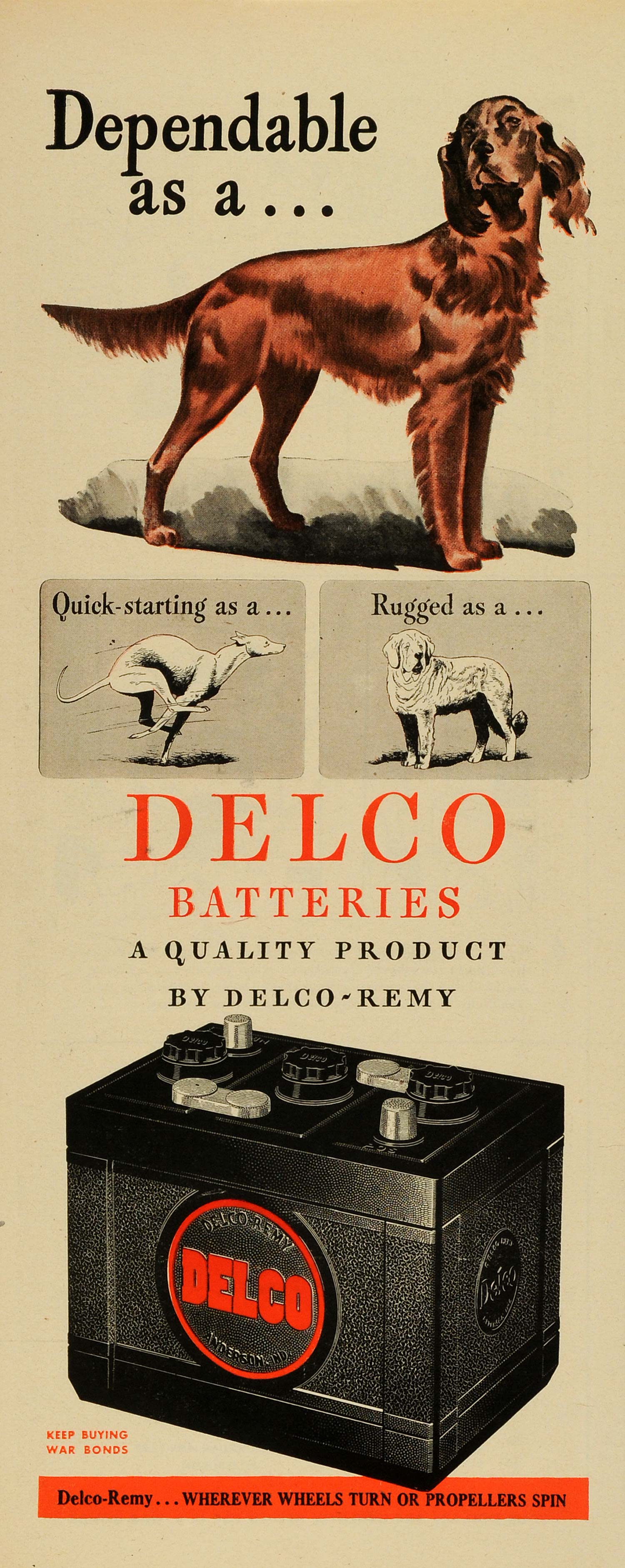 1945 Ad Delco-Remy Automobile Batteries Spaniel Greyhound Saint Bernard Dogs LF5