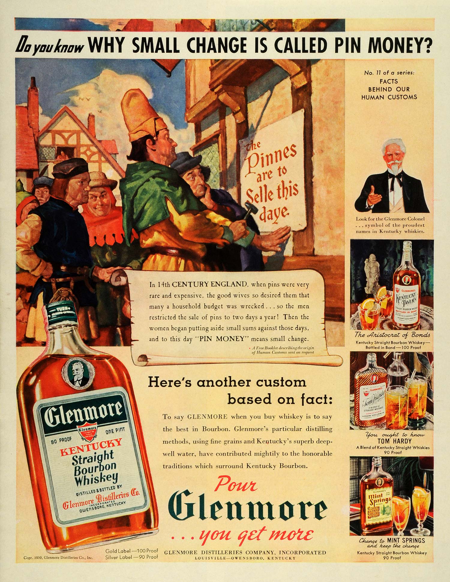 1939 Ad Glenmore Kentucky Bourbon Whiskey Court Jester Liquor Alcohol LF5