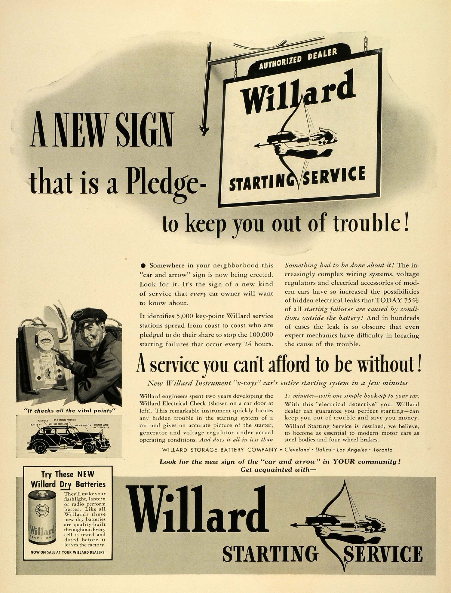 1939 Ad Willard Storage Battery Co Dry Batteries Electrical Check Car LF5