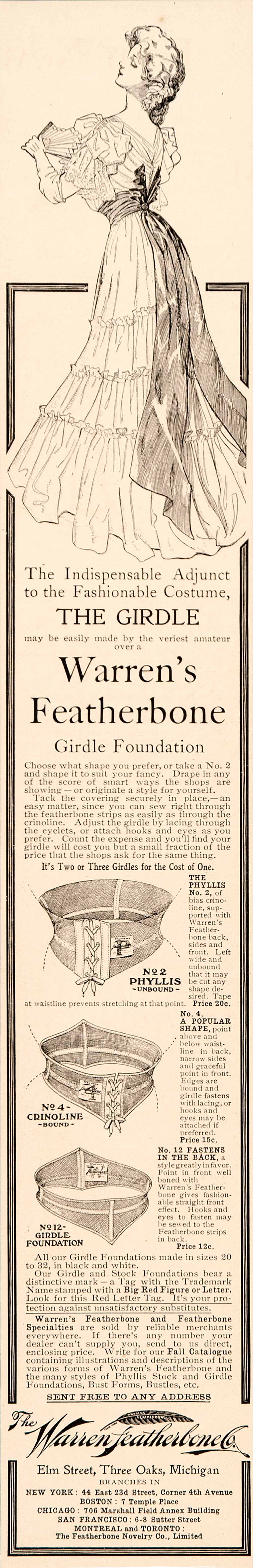 1905 Ad Girdle Warrens Featherbone Phyllis Crinoline - ORIGINAL ADVERTISING LHJ1