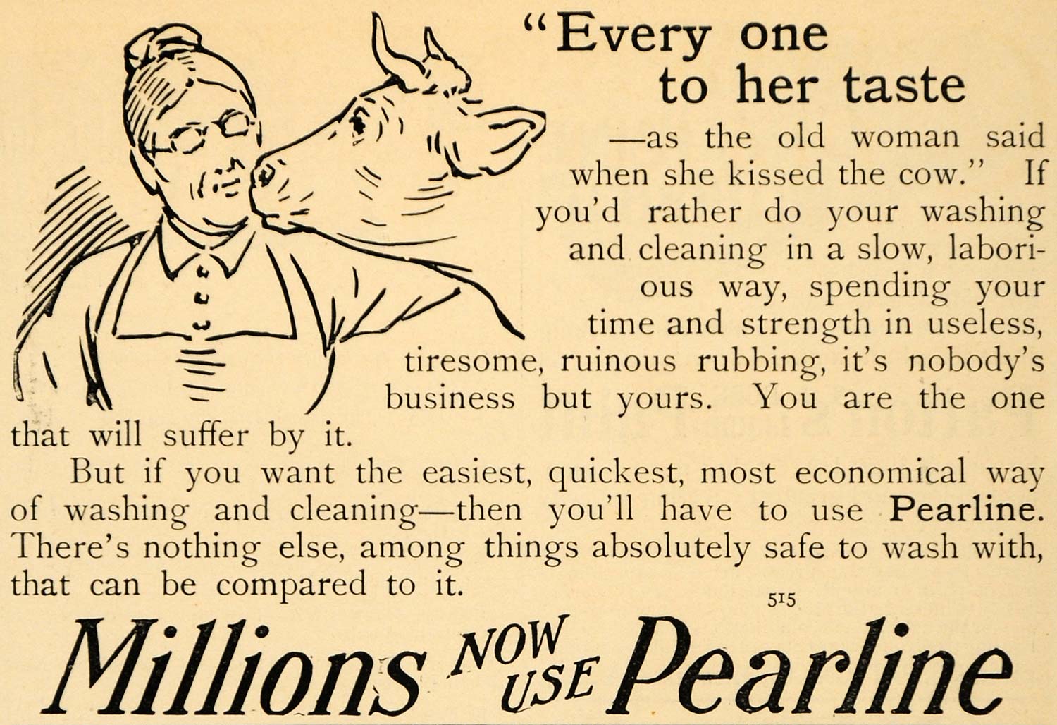 1896 Ad Pearline Cow Woman Laundry Soap Farmer Cleaner - ORIGINAL LHJ4