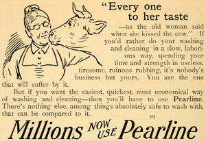 1896 Ad Pearline Cow Woman Laundry Soap Farmer Cleaner - ORIGINAL LHJ4