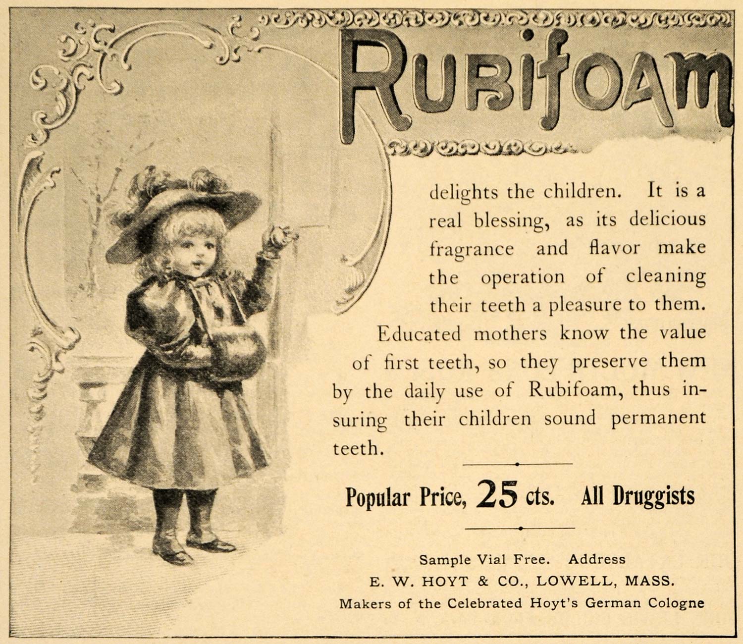 1897 Ad Children Rubifoam Tooth Paste E. W. Hoyt Lowell - ORIGINAL LHJ4