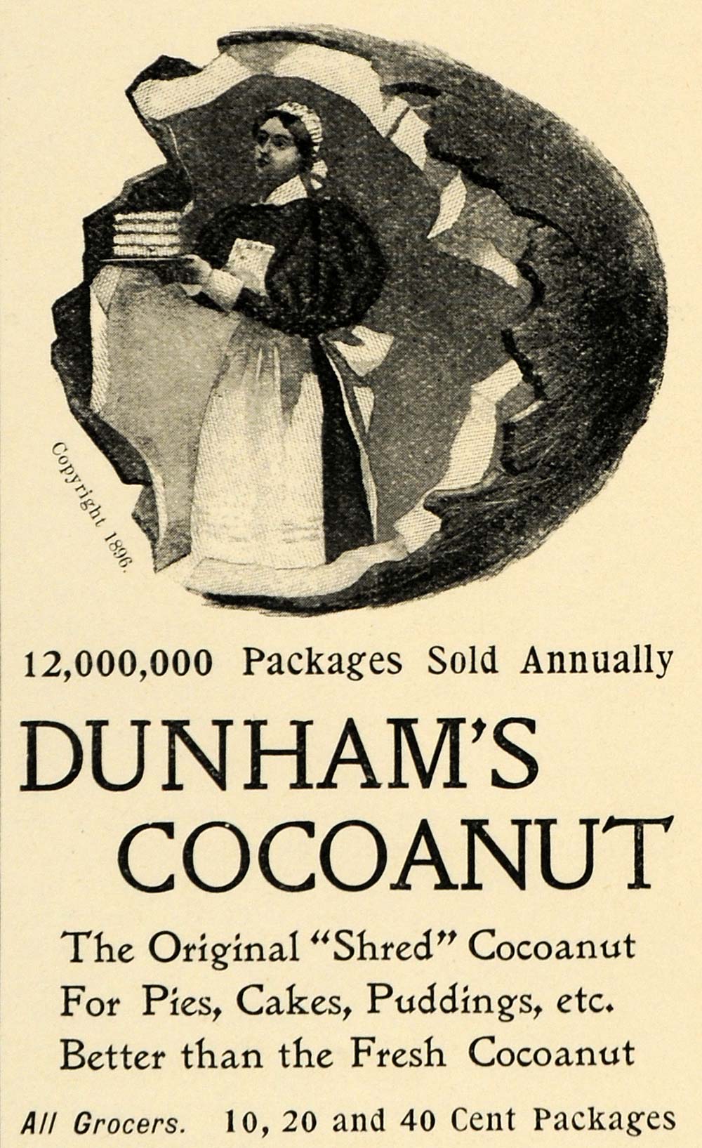 1897 Ad Dunham's Shred Cocoanut Baking Pie Cake Pudding - ORIGINAL LHJ4