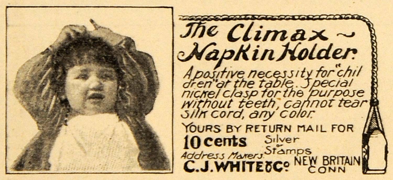 1899 Ad Climax Napkin Holder for Children C. J. White - ORIGINAL LHJ4