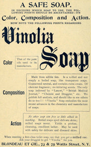 1892 Ad Blondeau ET CIE Vinolia Soap Toiletries Personal Hygiene Bathing LHJ4