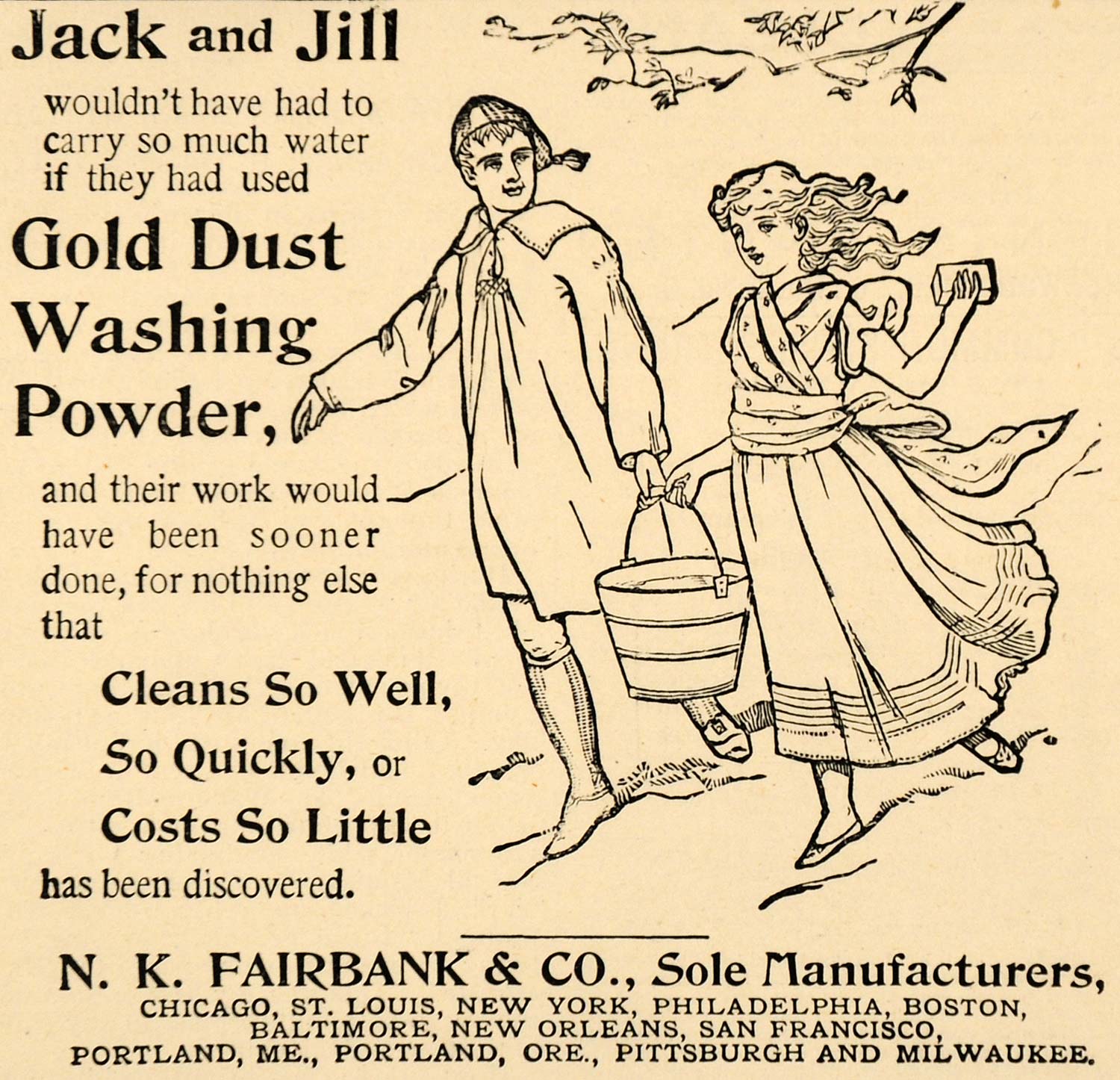 1892 Ad Jack Jill Gold Dust Washing Powder N K Fairbank - ORIGINAL LHJ4