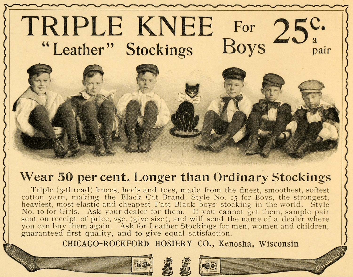 1898 Ad Triple Knee Leather Stockings Kenosha Wisconsin - ORIGINAL LHJ4