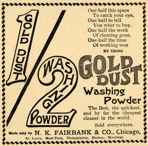 1893 Ad N K Fairbank Co. Gold Dust Washing Powder - ORIGINAL ADVERTISING LHJ4