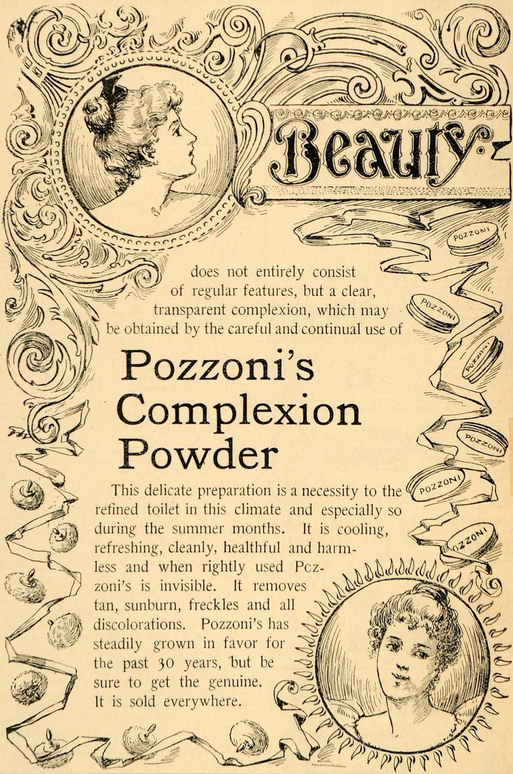 1893 Ad Pozzoni Transparent Complexion Face Powder Cosmetic Product Makeup LHJ4