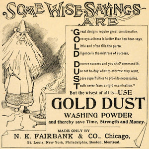 1893 Ad N K Fairbank & Co Gold Dust Washing Powder Soap Household Cleaner LHJ4