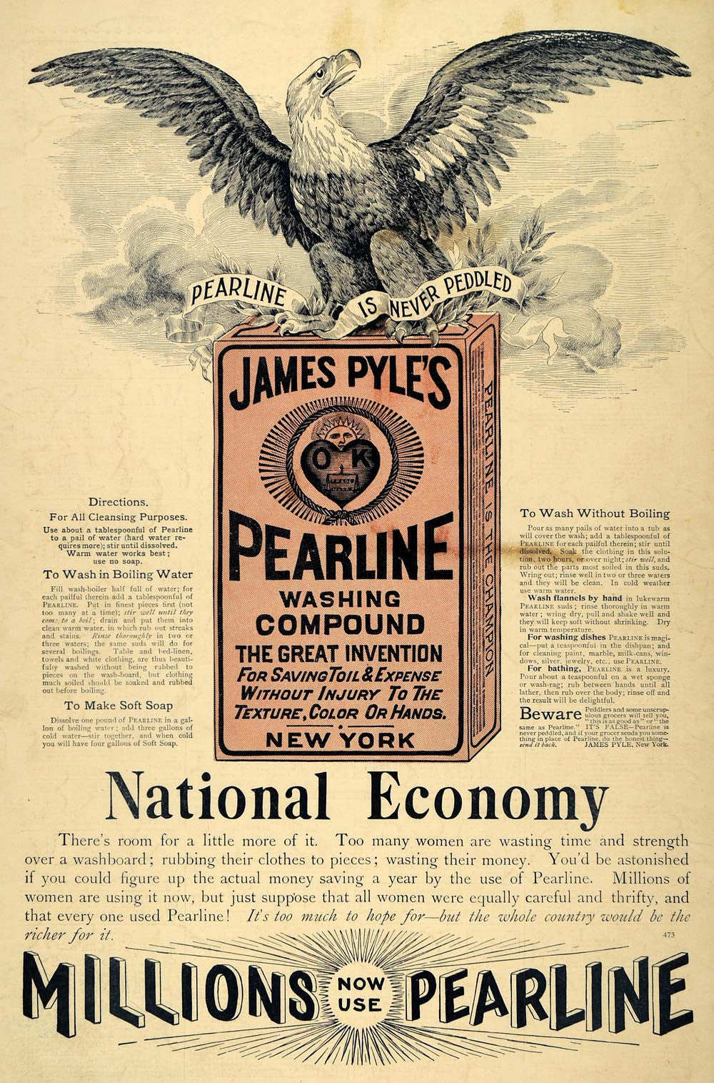 1895 Ad James Pyles Pearline Wash Compound Eagle Laundry Washing Clean LHJ5