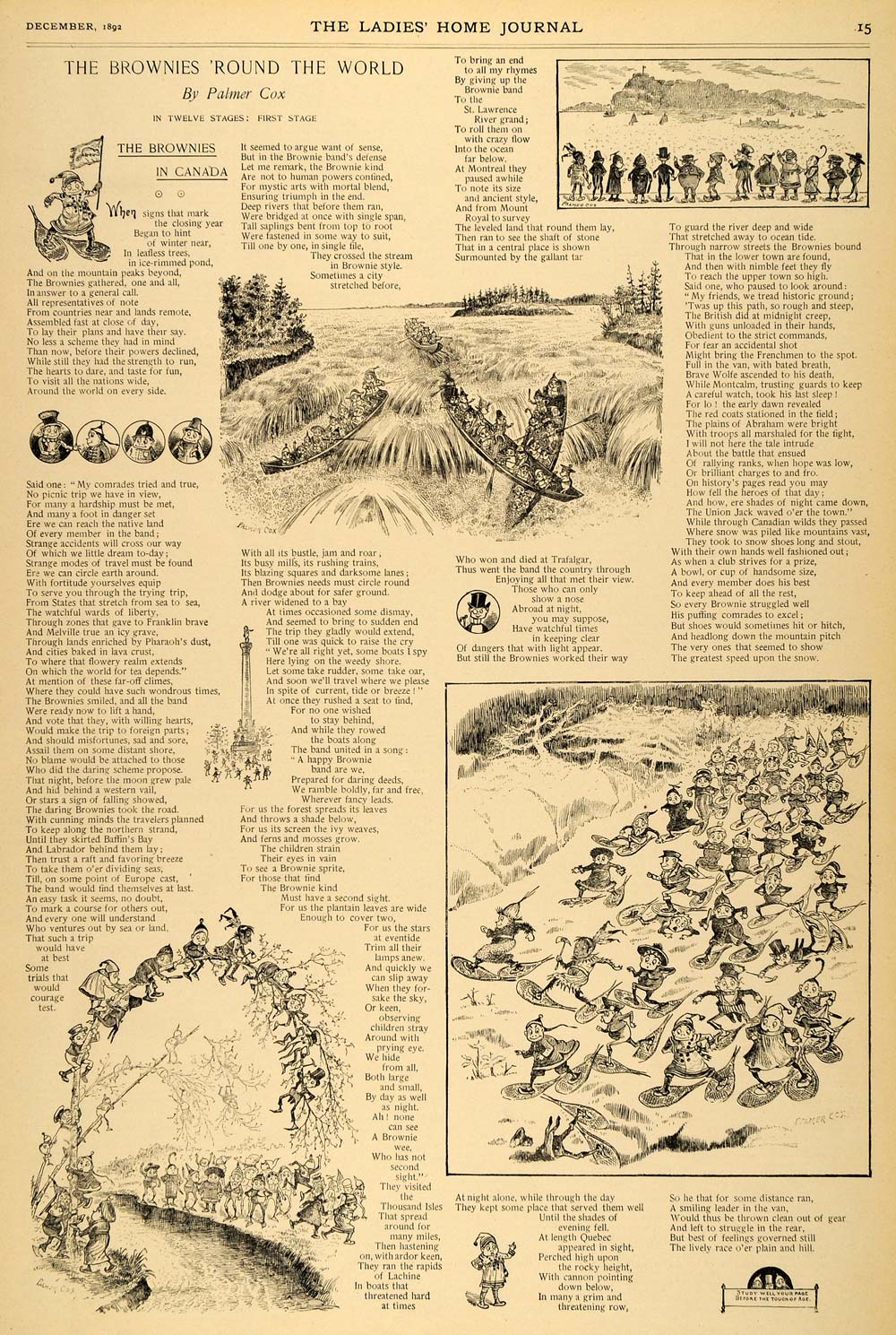 1892 Article Brownies Characters in Canada Palmer Cox Snow Shoes Boats LHJ5