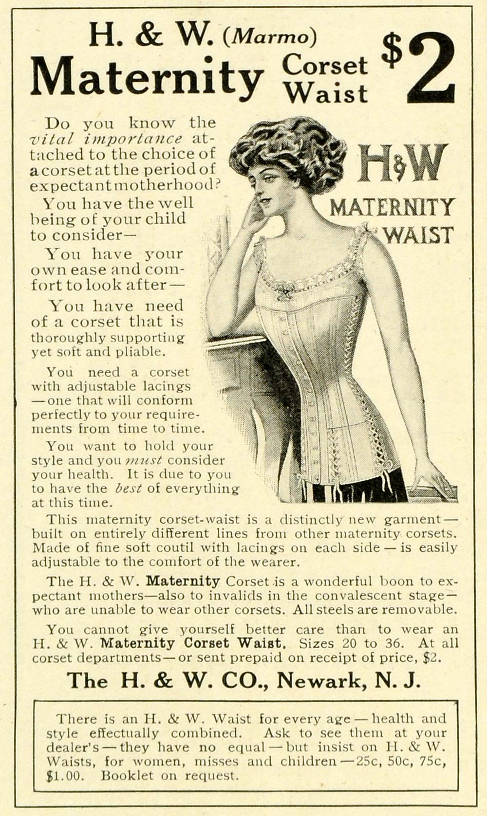 1910 Ad H. W. Maternity Waist Ladies' Corset Lacing Motherhood Fashion LHJ6