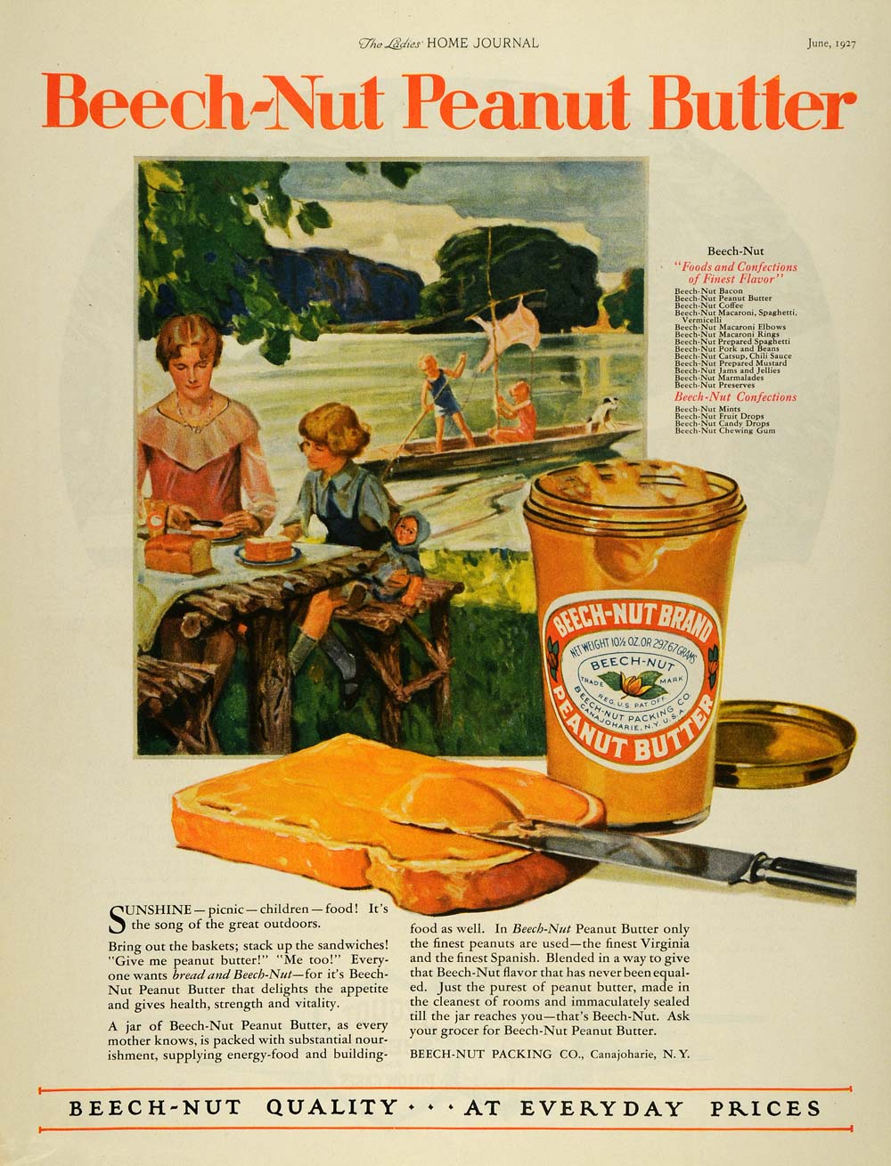 1927 Ad Beech Nut Peanut Butter Jar Children Sailboat Bread Sandwich LHJ7