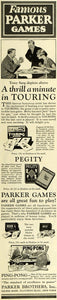 1925 Ad Parker Brothers Card Party Game Touring Pegity Ping-Pong Ball Tony LHJ7