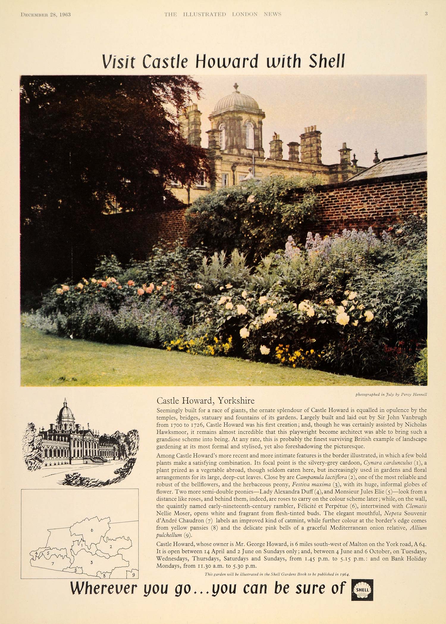 1963 Ad Shell Oil Castle Howard Border Garden Yorkshire - ORIGINAL LN1