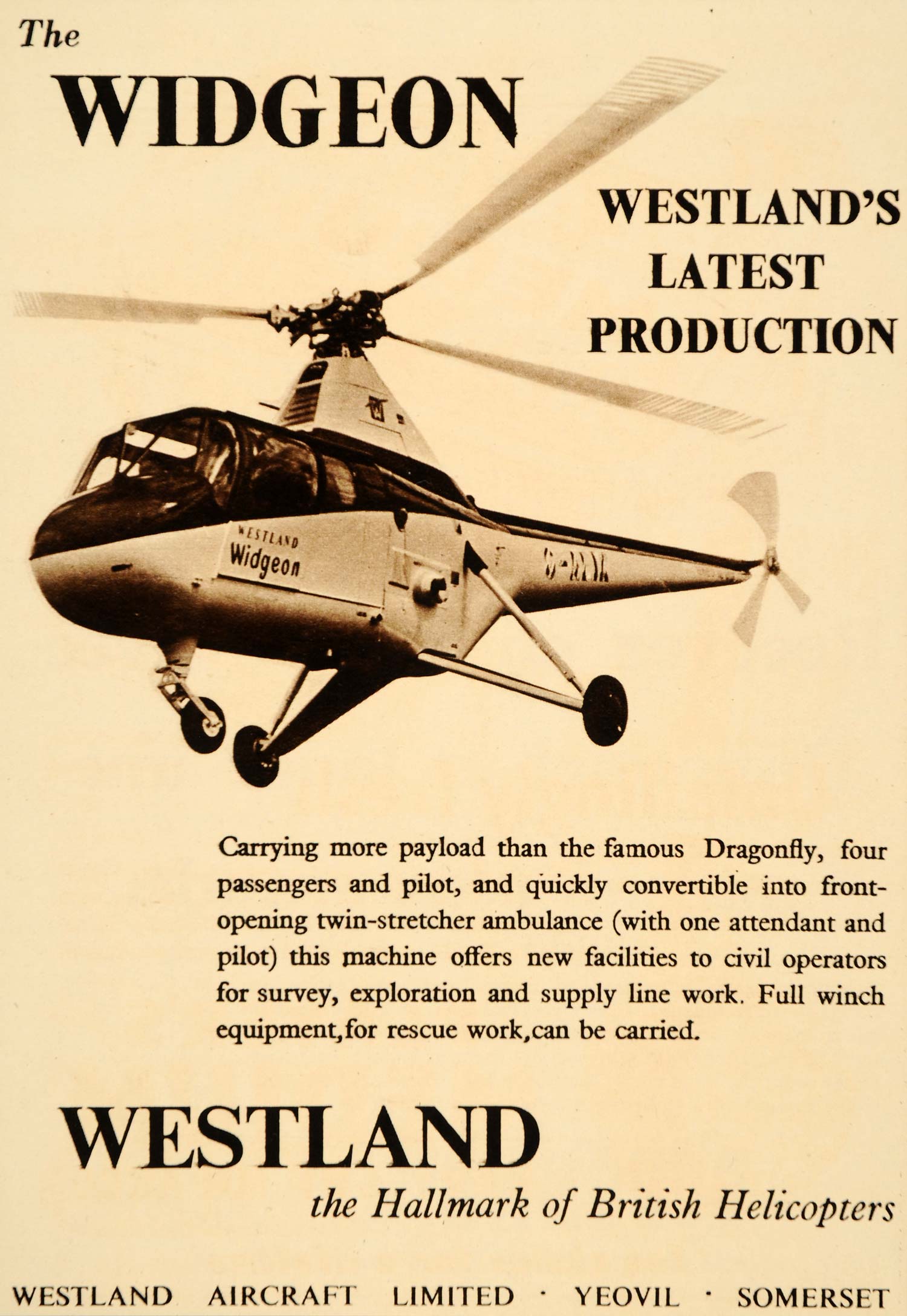 1956 Ad Westland Widgeon Helicopter British Aircraft - ORIGINAL ADVERTISING LN1