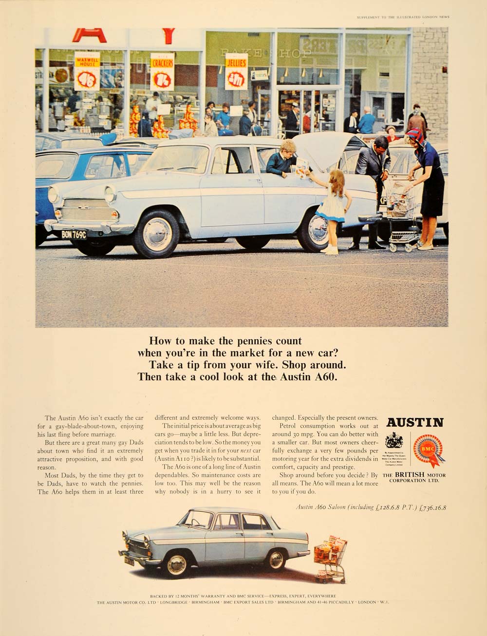 1965 Ad Light Blue Austin A60 British Automobile BMC - ORIGINAL ADVERTISING LN1