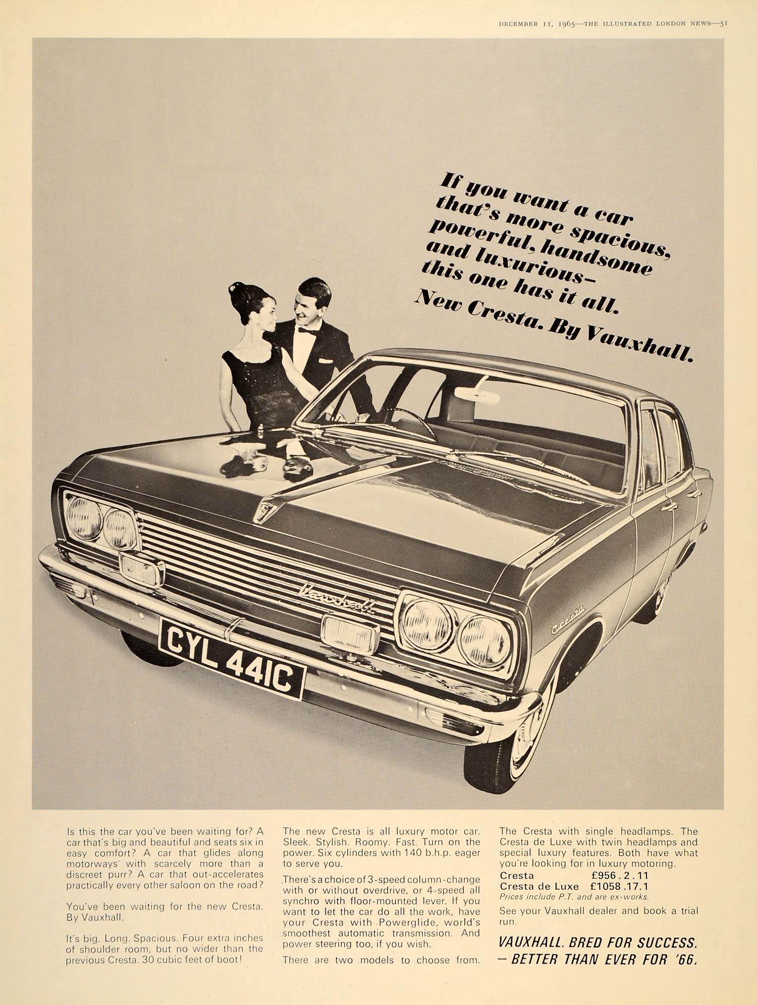 1965 Ad 1965 Vauxhall Cresta de Luxe British Car GM UK - ORIGINAL LN1