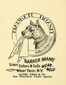 1901 Ad Sachs Barker Brand Dog Products West Troy NY - ORIGINAL ADVERTISING LOS1