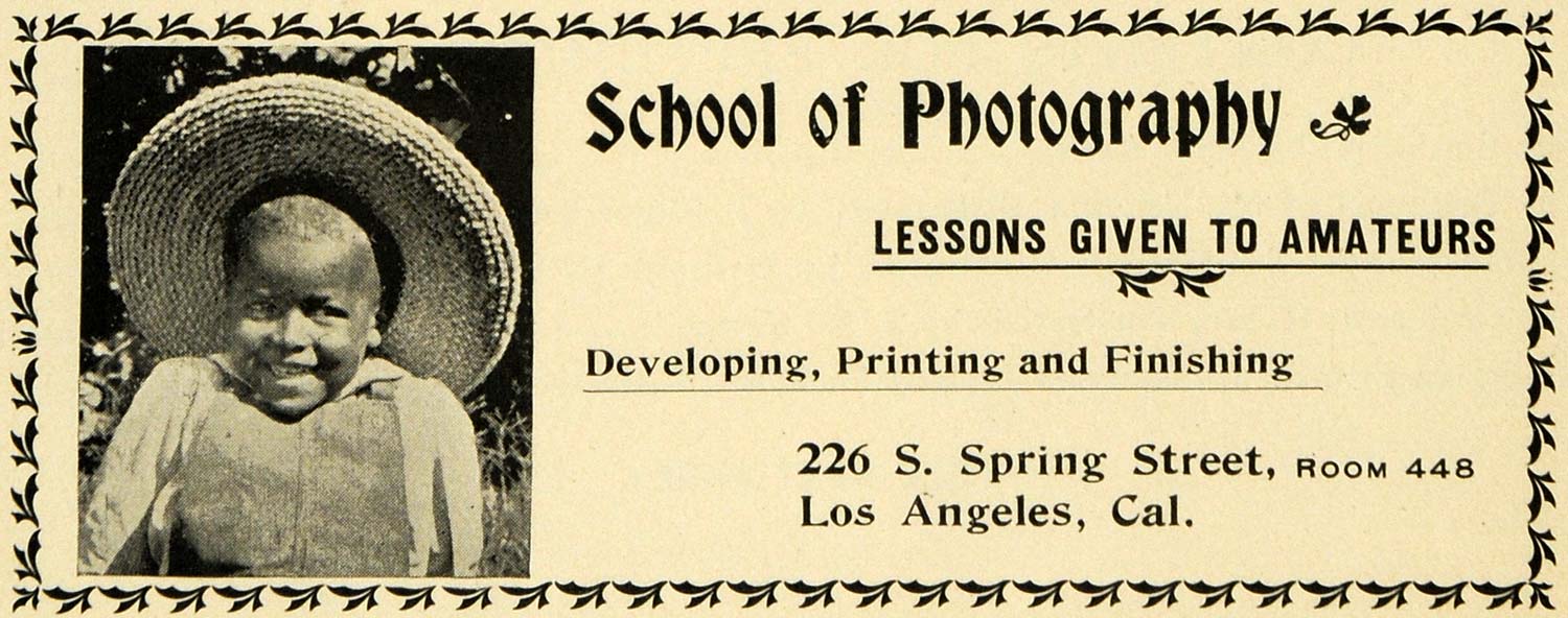 1898 Ad Photography School 226 S. Spring St Los Angeles - ORIGINAL LOS1