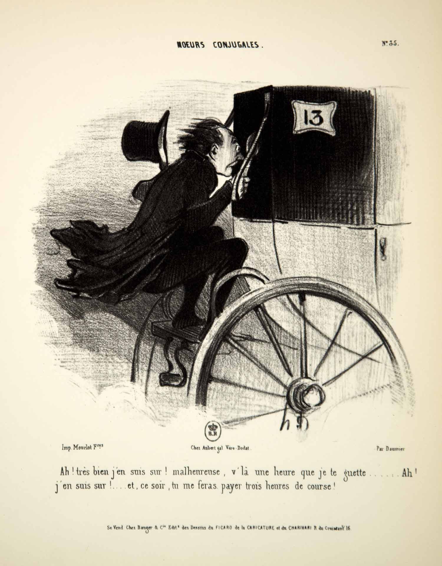 1968 Lithograph Honore Daumier Marriage Husband No. 13 Unlucky Cab Caricature