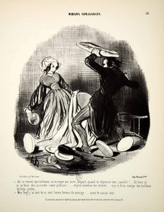 1968 Lithograph Honore Daumier Art Married Life Husband Wife Quarrel Fighting