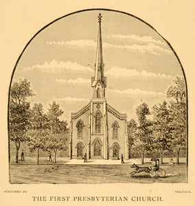 1883 Woodcut Lexington KY First Presbyterian Church - ORIGINAL LX1