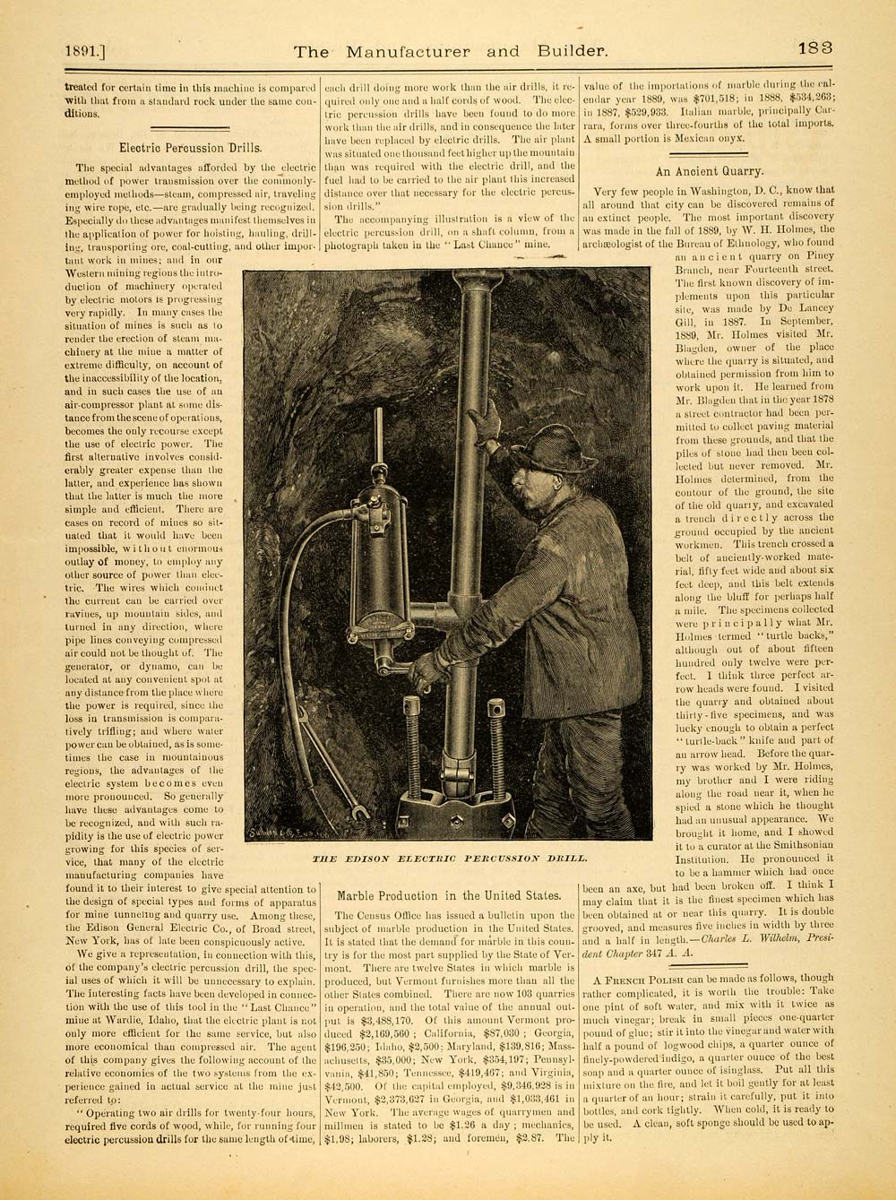 1891 Article Edison General Electric Percussion Drill Vintage Machine Mine MAB1