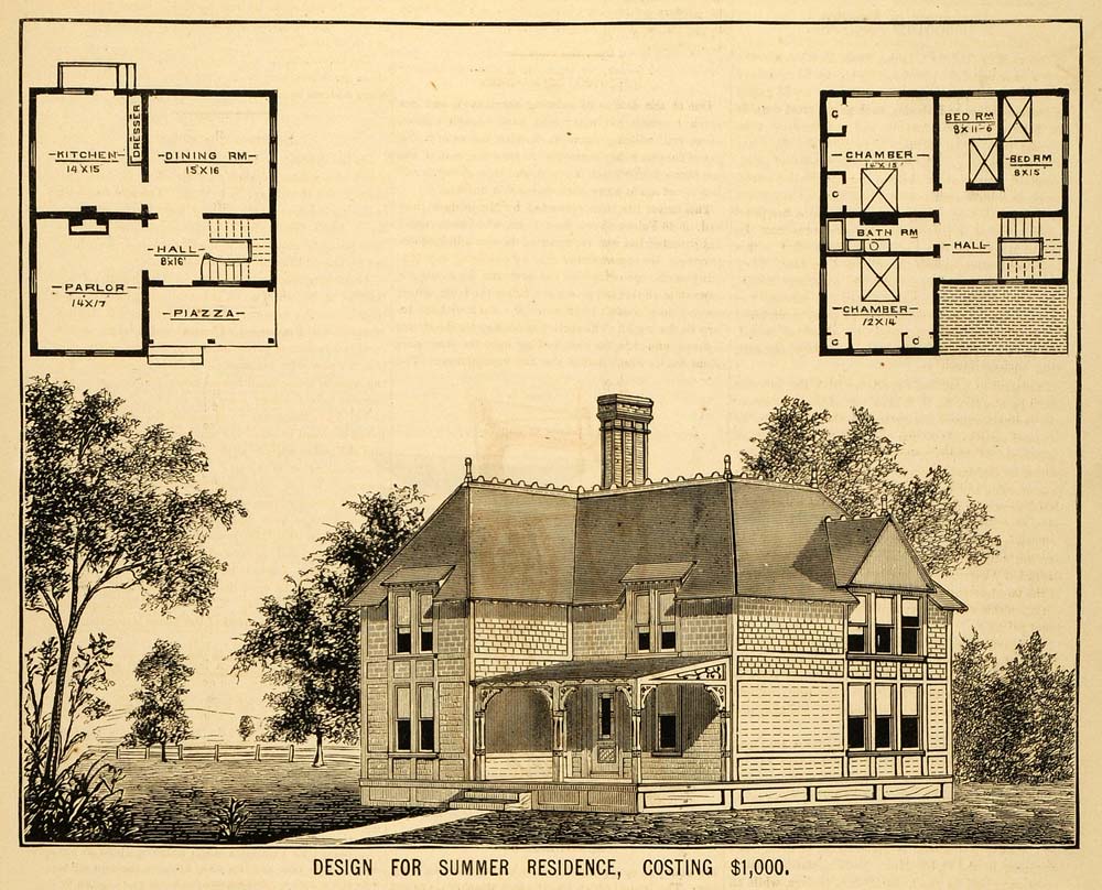 1879 Print Architect Wm. H. Beers Victorian Summer Home Floor Plan MAB ...