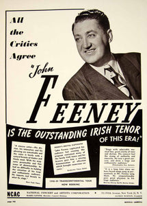 1948 Booking Ad John Feeney Irish Tenor Singer Concert Radio Music Songs MAM1