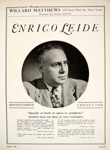 1948 Booking Ad Enrico Leide Conductor Symphany Orchestra Opera Maestro MAM1