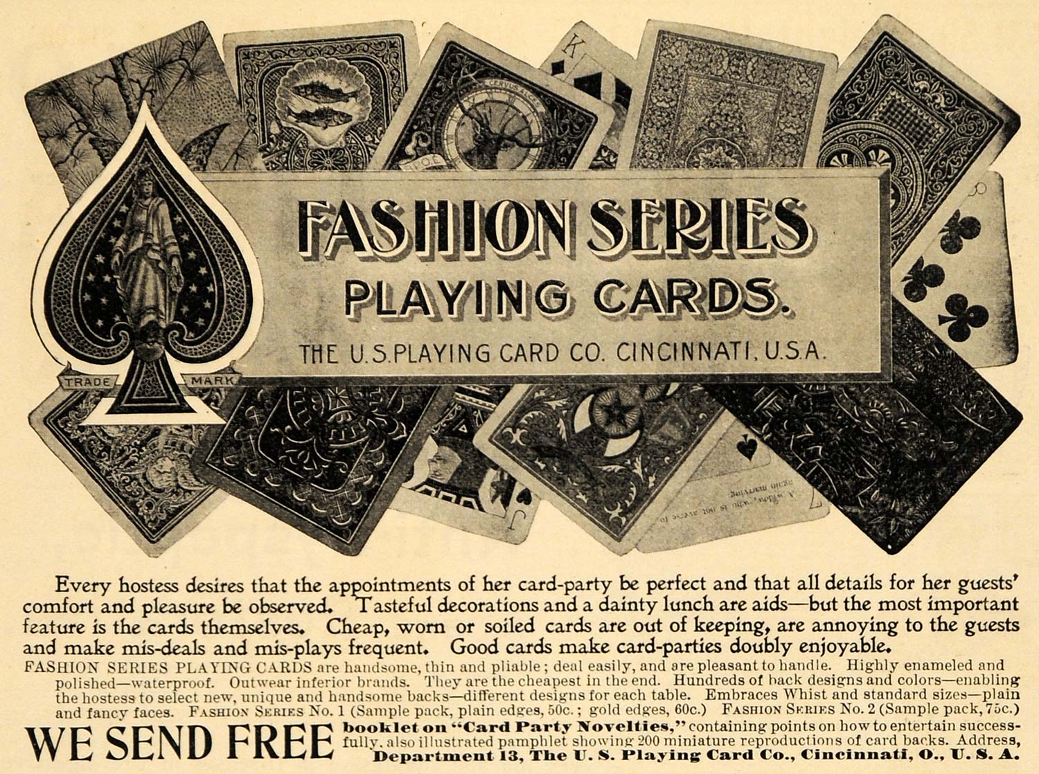 1898 Ad Fashion U. S. Playing Cards Game Novelty Poker - ORIGINAL MCC1