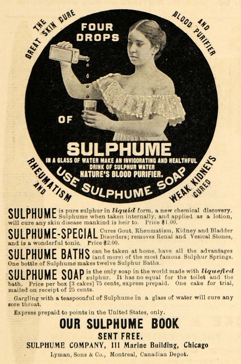 1898 Ad Sulphume Soap Blood Health Baths Skin Chemical - ORIGINAL MCC1