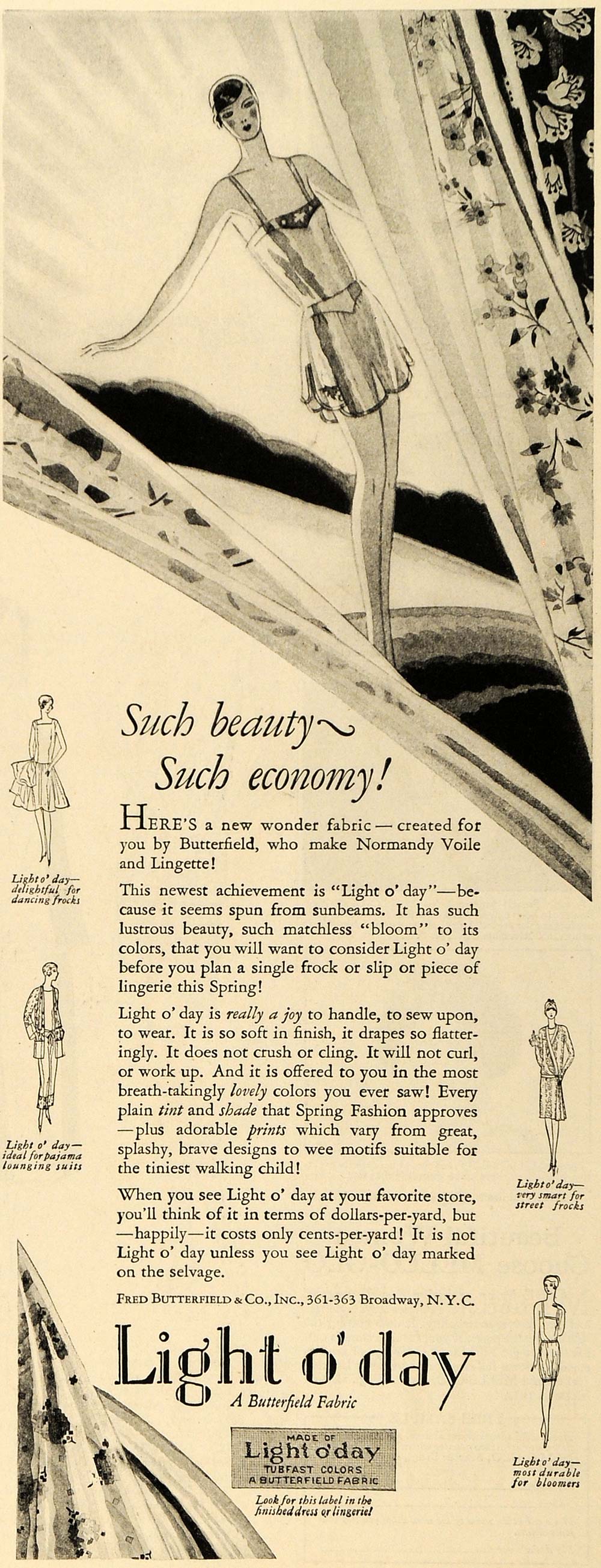 1928 Ad Fred Butterfield Light O' Day Fabrics Lingerie - ORIGINAL MCC2