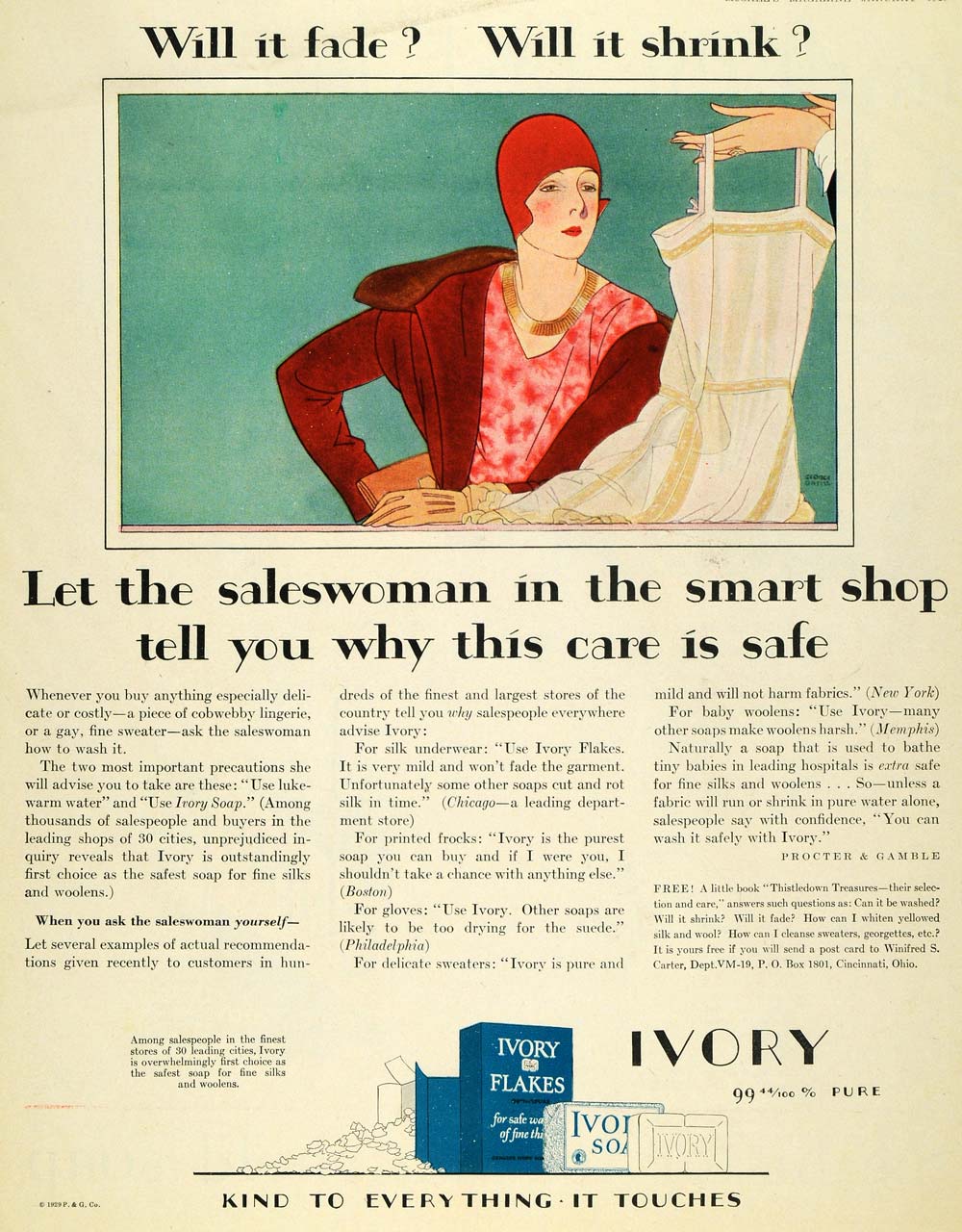 1929 Ad Ivory Soap Flakes Clothing Detergent Women Safe - ORIGINAL MCC4