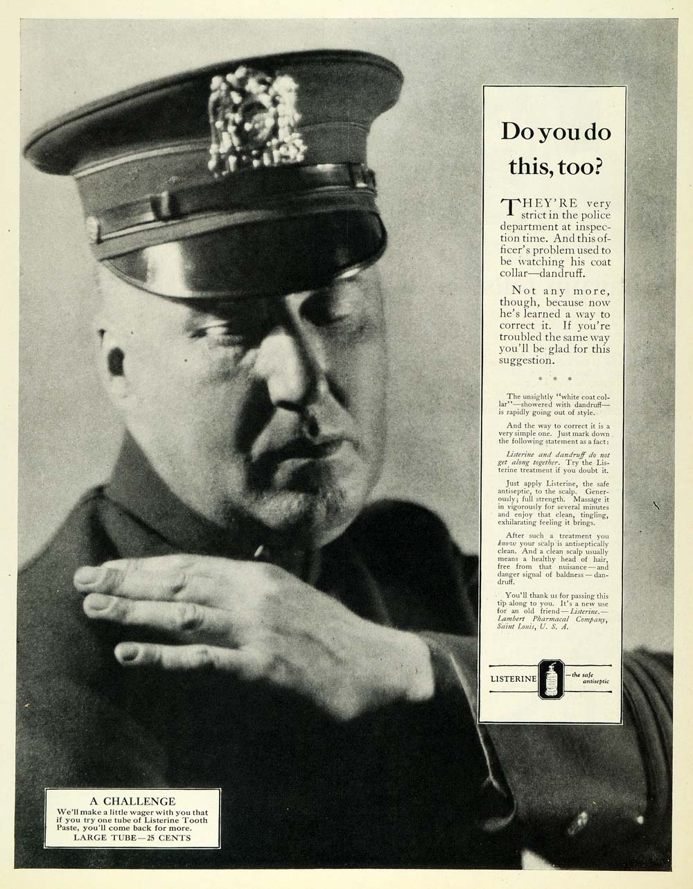 1926 Ad Listerine Toothpaste Policeman Lambert Dental - ORIGINAL MCC4