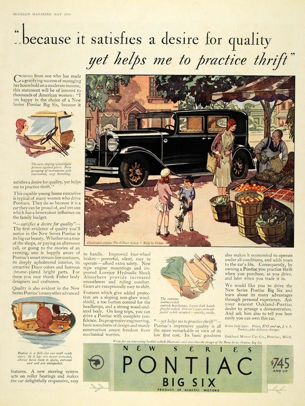 1930 Ad New Series Pontiac Big Six Car 4 Door Sedan - ORIGINAL ADVERTISING MCC4