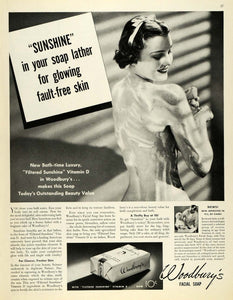 1937 Ad Woodbury's Facial Soap Vitamin D Nude Lady Wash - ORIGINAL MCC4