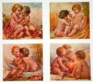 1917 Photolithograph Art Nouveau Putti Nude Cherubs Naked Angelo Comolli MDA5