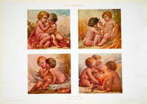 1917 Photolithograph Art Nouveau Putti Nude Cherubs Naked Angelo Comolli MDA5