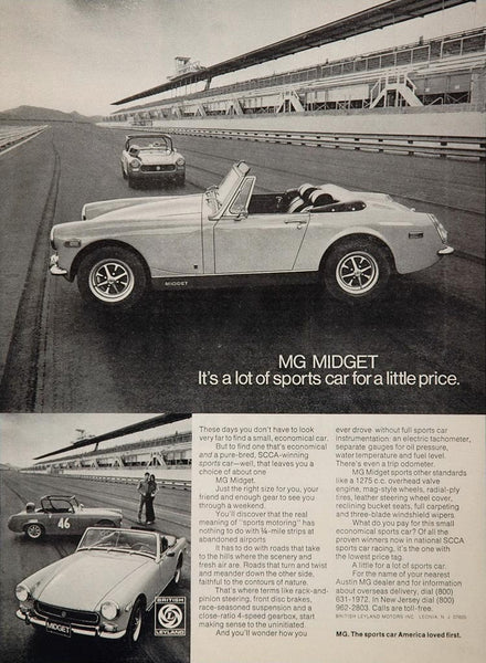 1972 Ad Vintage MG Midget Sports Car Race Track British - ORIGINAL MG ...