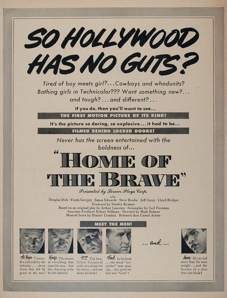 1949 Movie Ad Home The Brave Douglas Dick Lovejoy Edwards Brodie Corey