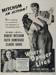 1950 Movie Ad Where Danger Lives Robert Mitchum RKO - ORIGINAL MOVIE2